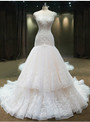 luxury Mermaid Wedding Dress With crystals And Beadings Scoop Organza Ruffers Pears