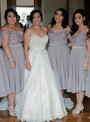 Short Bridesmaid Dress Grey Lace Chiffon Bridesmaid Dresses Tea Length