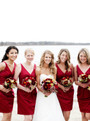 Modest V-neck Satin Bridesmaid Dresses with Soft Pleats Short Burgundy Bridesmaid Dresses