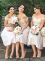 Off Shoulder Knee Length Appliques Cute Bridesmaid Dresses