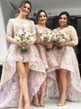 A-Line Bridesmaid Dresses Bateau Sweep Train 3/4 Sleeves Bridesmaid Dresses,High Low