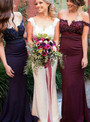 Fabulous Mermaid Off Shoulder Sweep Train Maroon/Navy Long Bridesmaid Dress with Beading