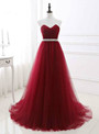 A-Line Beading Belt Long Charming Prom Dresses Floor-Length Evening Dresses
