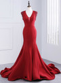 Luxury satin v-neck mermaid long dresses for teens floor-length evening dresses