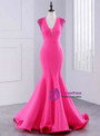 Luxury satin v-neck mermaid long dresses for teens floor-length evening dresses
