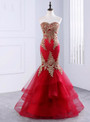 Red Mermaid Tulle Appliques Sweetheart Long Prom Dresses