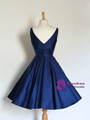 Navy blue Short Fashion Party Dress V neck A Line Prom Dress Backless Homecoming Dresses