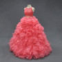 Coral Two Pieces Lace Crop Oranza Ruffle Quinceanera Dresses