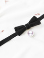 Black Bow Embellished Velvet Choker With Pearl