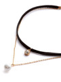 Black Rhinestone And Faux Pearl Pendant Layered Choker