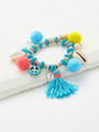 Pom Pom & Tassel Decorated Beaded Elastic Bracelet