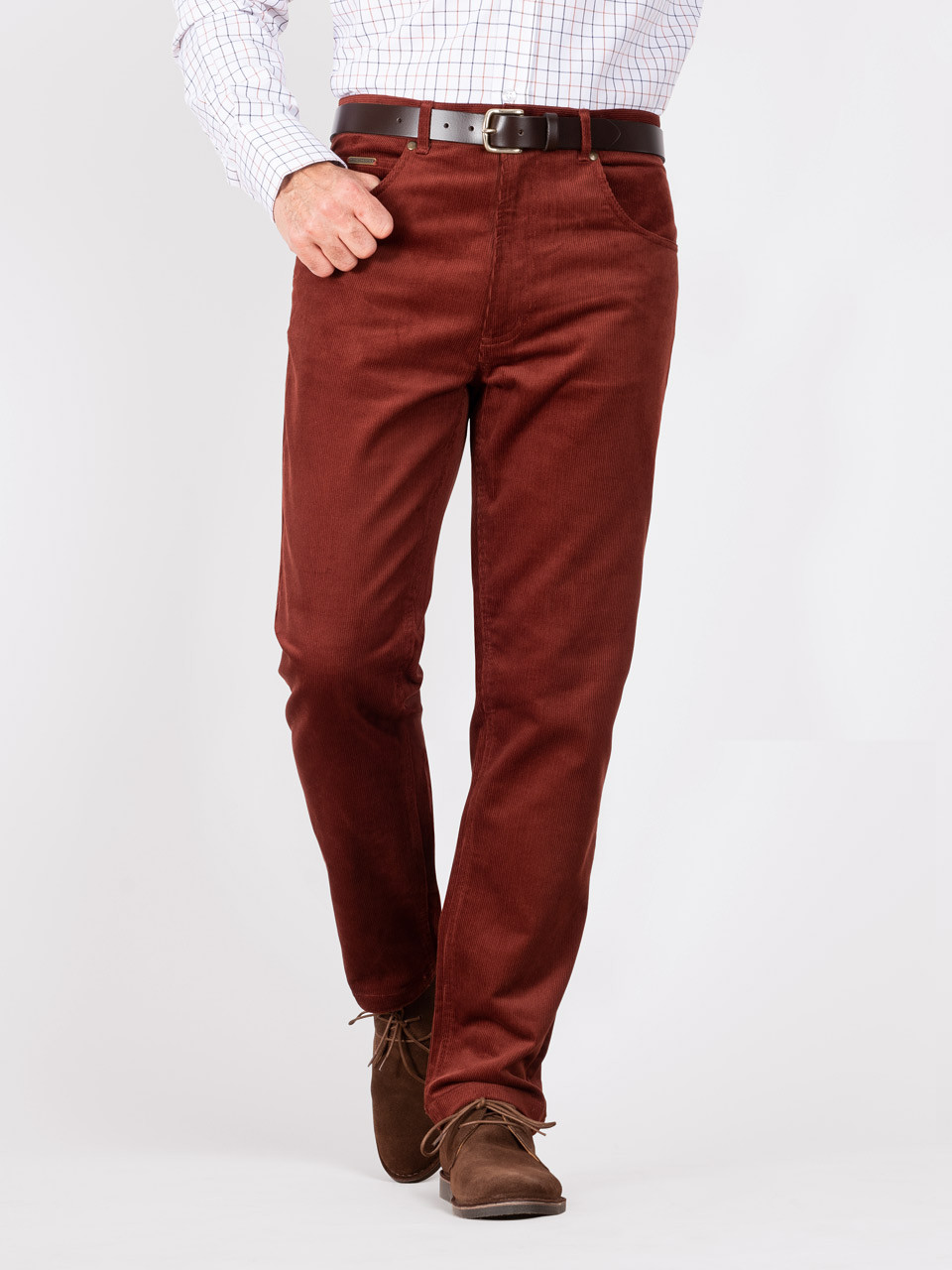 Men's Red Brown Needle Cord Jeans