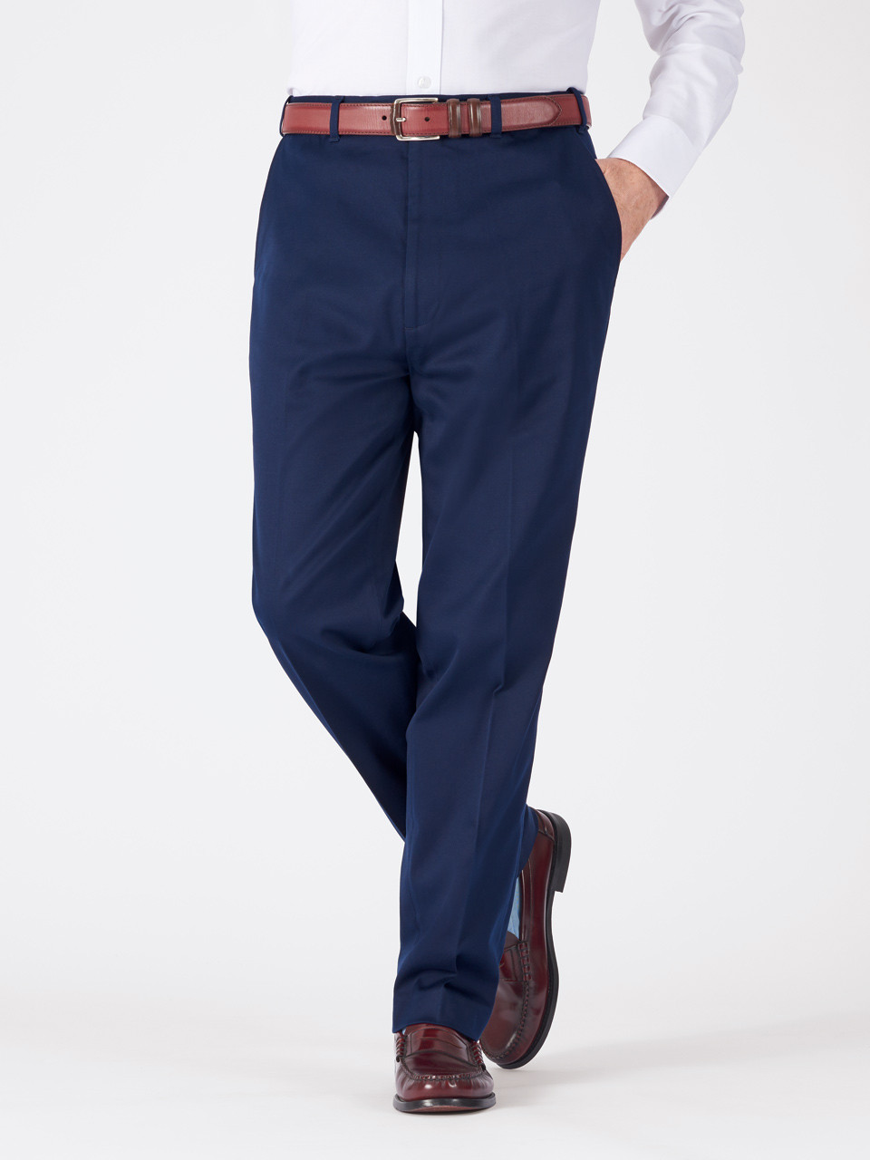 Navy Blue Cotton & Silk Chino Pants