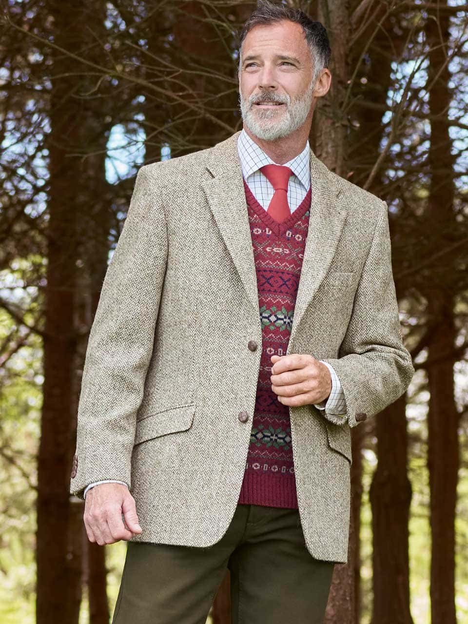 Gingham tweed 6-button jacket