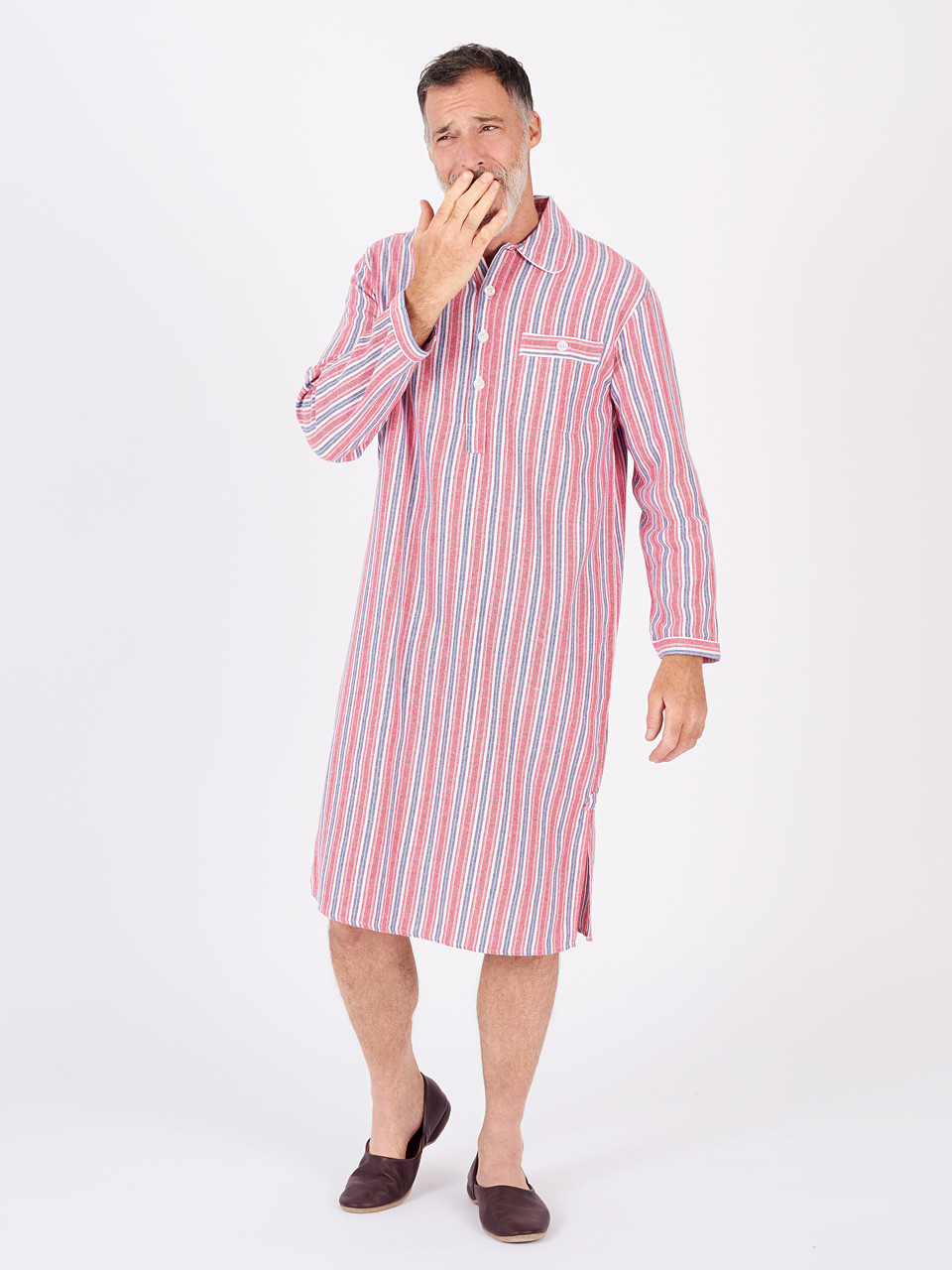 Blue 100% Organic Cotton Flannel Nightshirt with Night Cap