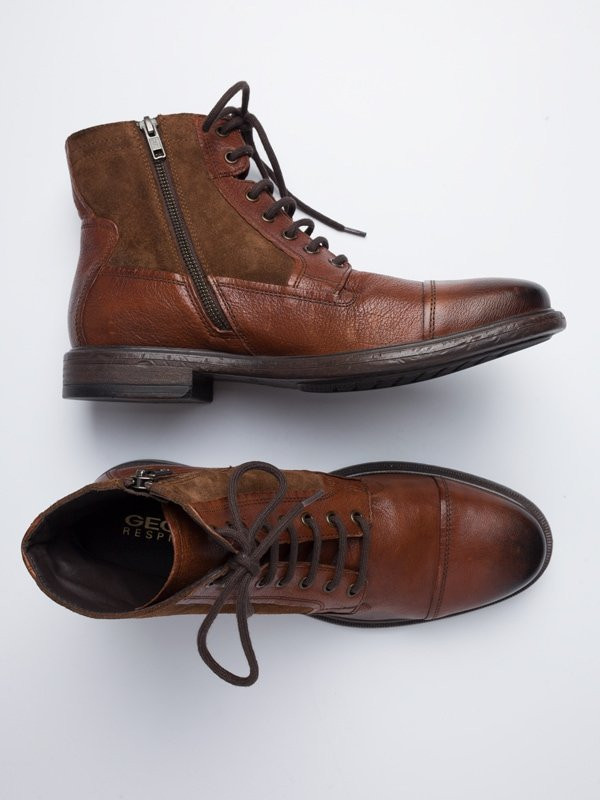 Tan Geox Leather and Suede Zip Boots