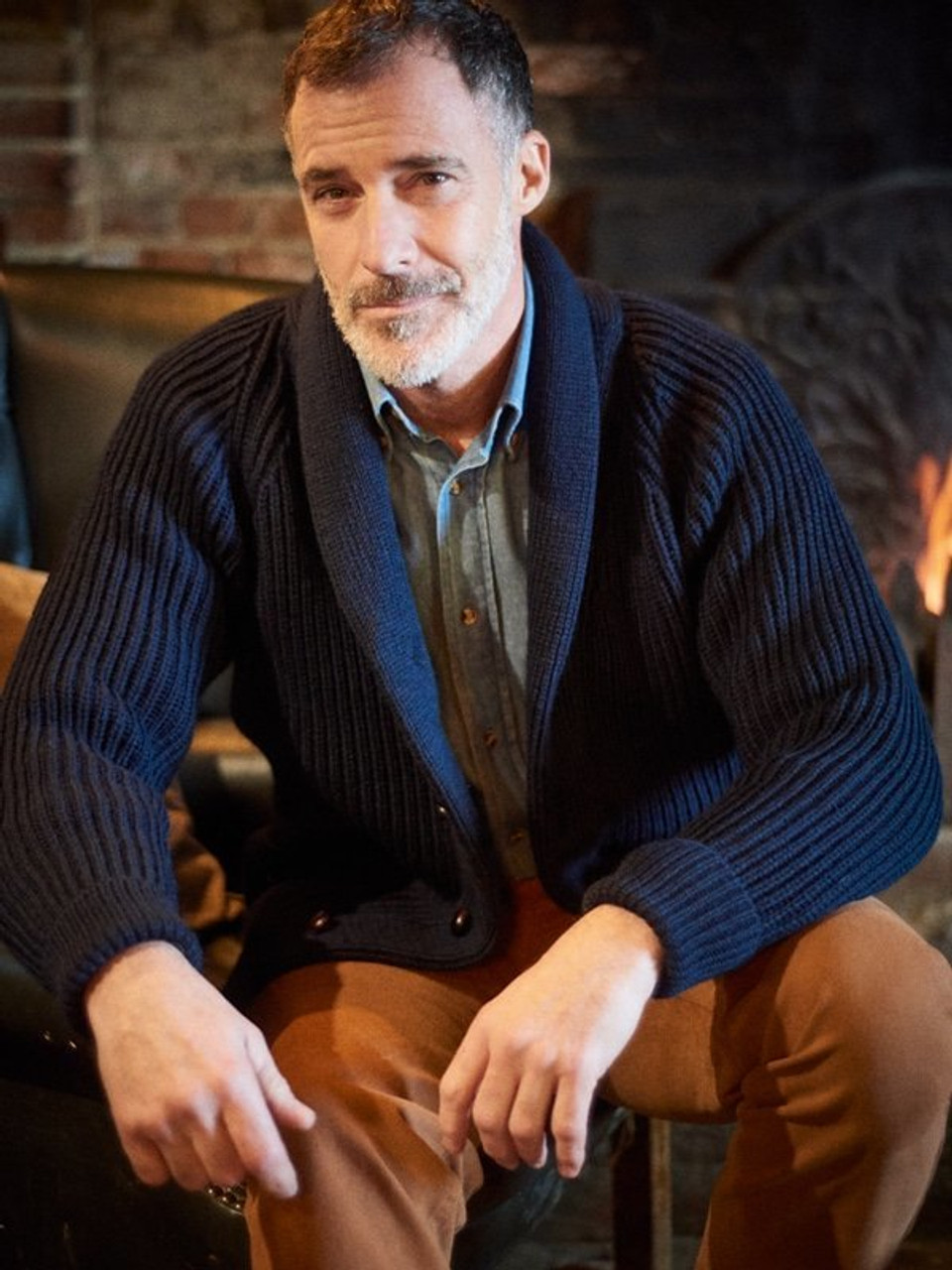 Navy Blue Shawl Neck Cardigan | Peter Christian