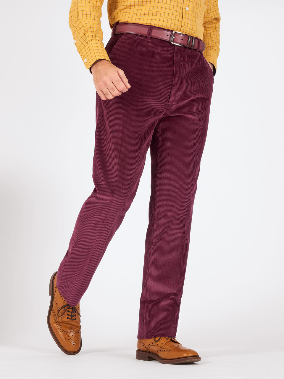 Men's Burgundy Flat Front Corduroy Pants