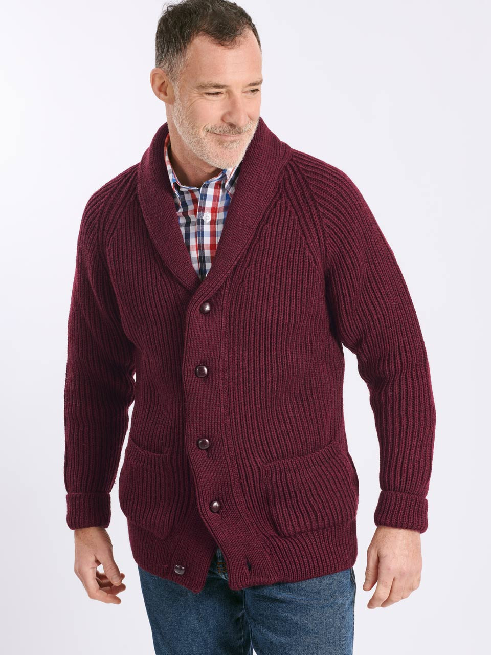 Wine Red Shawl Neck Cardigan | Peter Christian