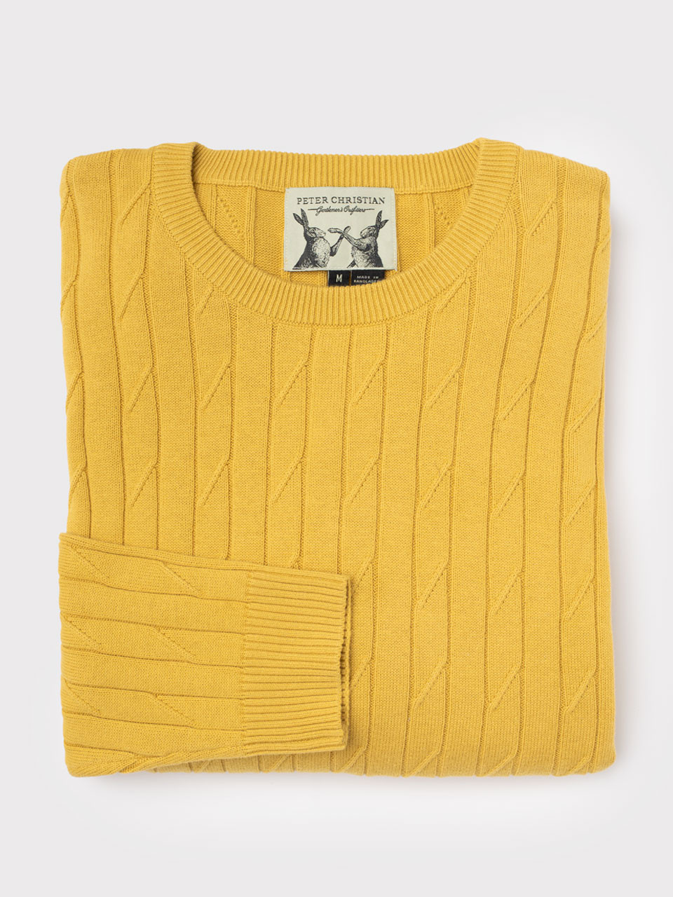 Mens yellow store cable knit sweater