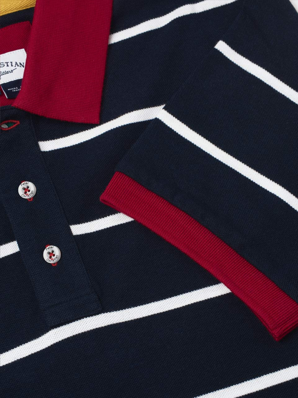 Men's Navy Blue Stripe Piqué Cotton Polo Shirt | Peter Christian