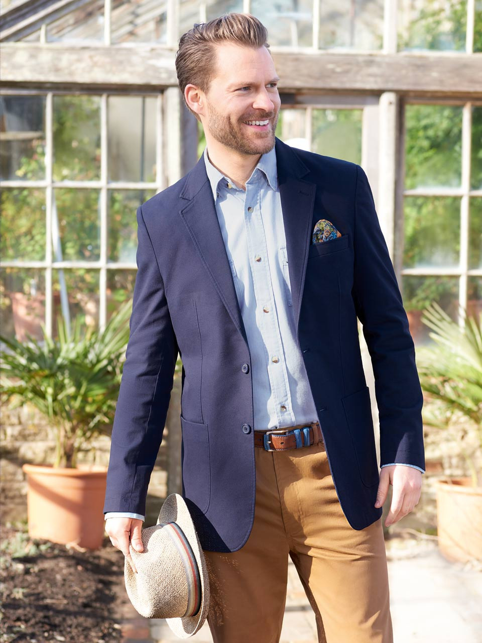 Men's Navy Blue Cotton Oxford Blazer