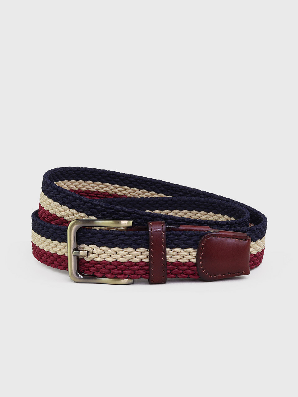 Burgundy braided elastic wool belt