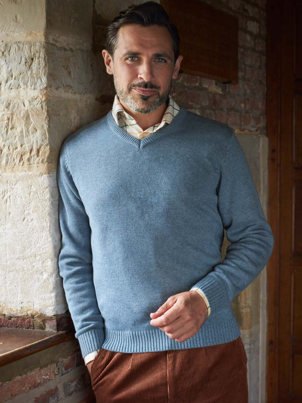 Men's Blue Seawool V-Neck Sweater | Peter Christian