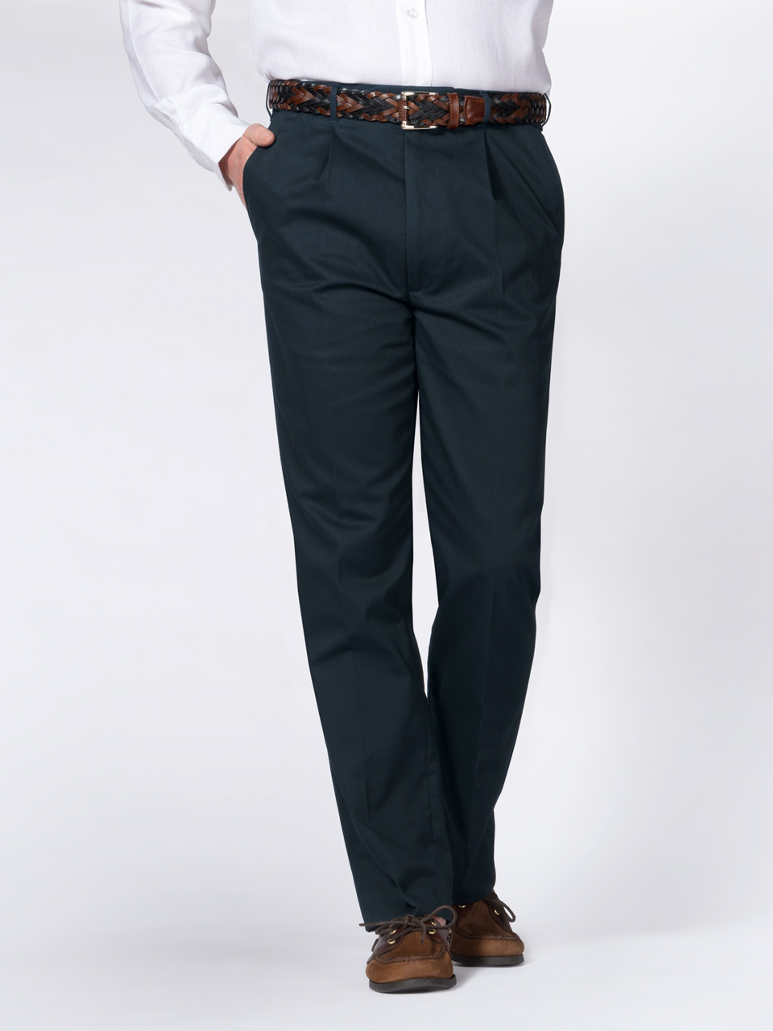 Navy Blue Pleated Chino Pants | Peter Christian