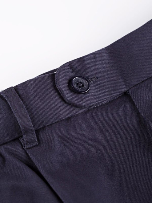 Close Up of Mens Navy Blue Pleated Chinos Detail