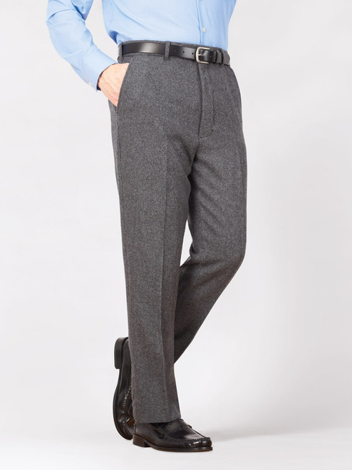 Studio 73 | Grey Melange Wool Flannel Pleated Trousers – Baltzar