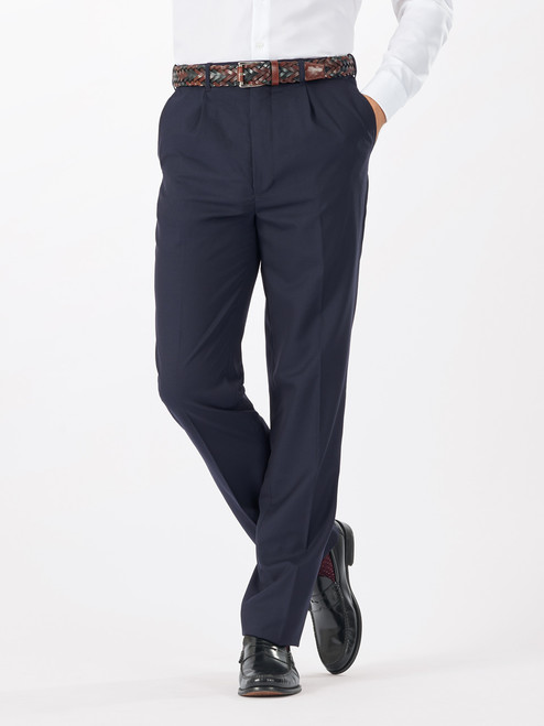 Buy Navy Blue Linen Elasticated Wide Leg Formal Trouser Online | FableStreet