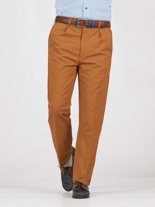 Image of Mens Tan Brown Pleated Chinos