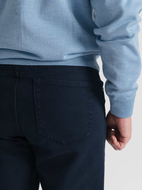 Men's Navy Blue Cotton Drill Jeans On Back Pockets