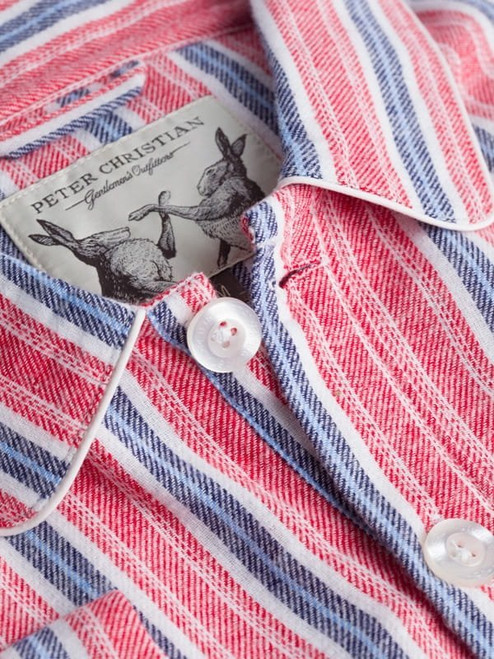 Men's Cotton Flannel Nightcap - Red Tartan
