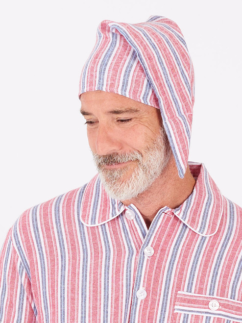 Men's Red Brushed Cotton Traditional Nightcap