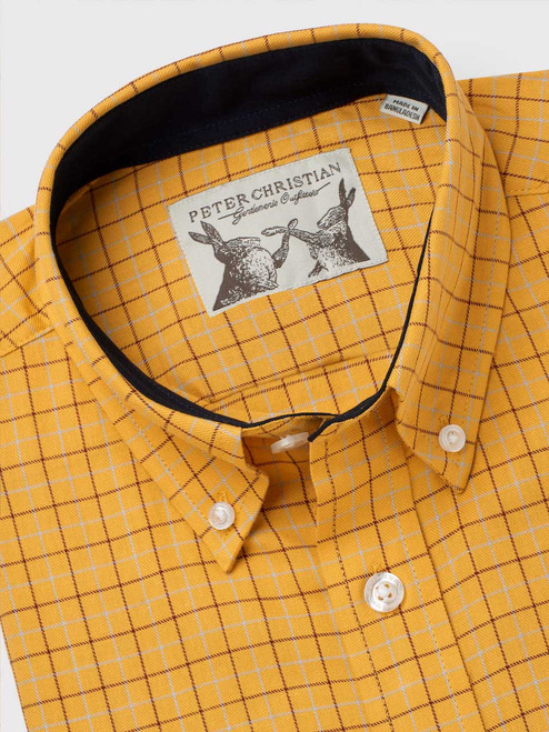 Men's Yellow Button Down Collar Checked Cotton Shirt