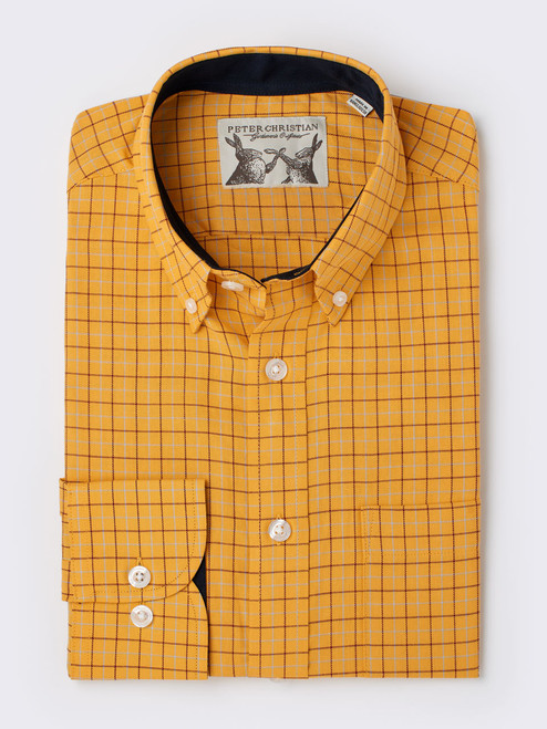 Gold Button Down Colorful Tattersall Check Cotton Shirt