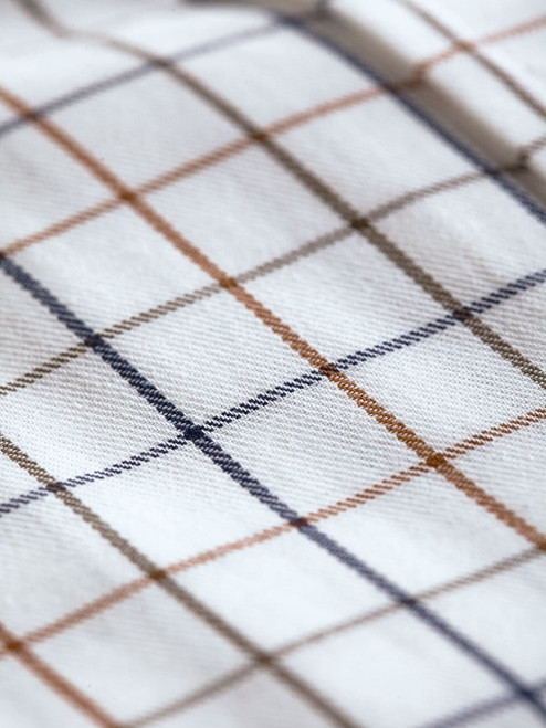 Men's Brown County Tattersall  Check Shirt Fabric Close Up