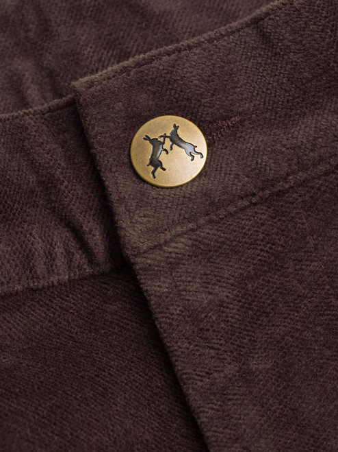 Buttoned Zip Fly of Chocolate Velveteen Jeans