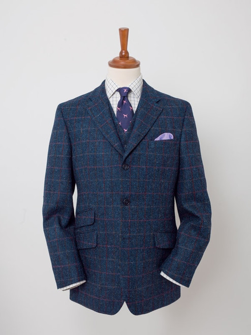 Image of Mens Slate Blue Harris Tweed 3 Piece Suit Jacket