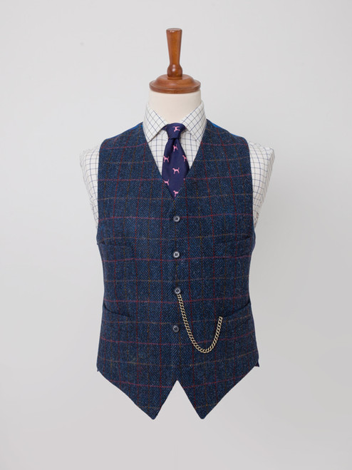 Image of Mens Slate Blue Harris Tweed 3 Piece Suit Vest