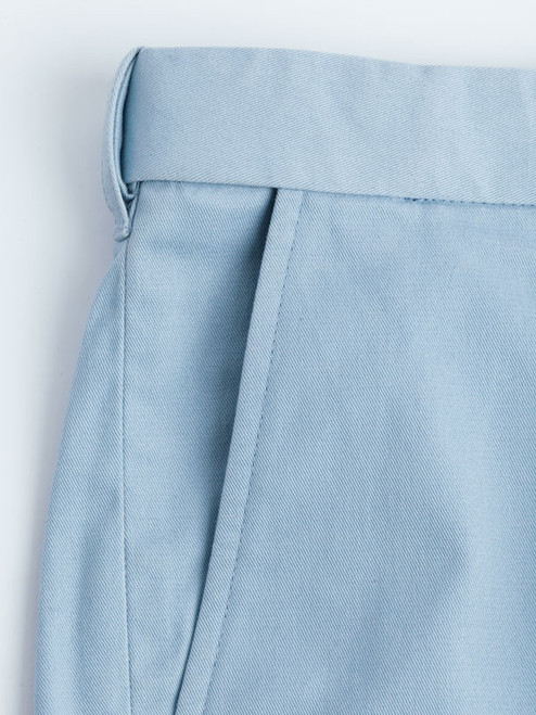 Close Up of Men's Sky Blue Cotton Pleated Dress Shorts