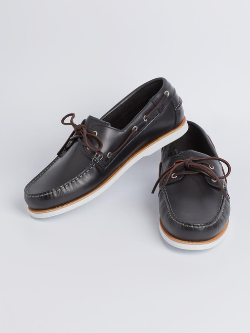 John White Men's Navy Leather Boat Shoe