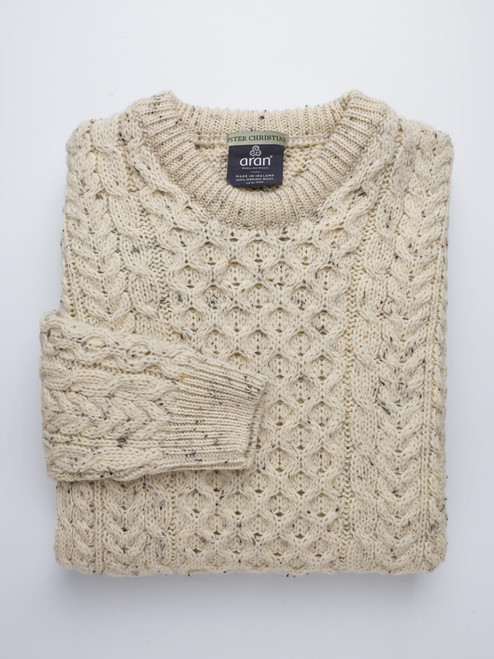 Peter Christian Men's Oatmeal Traditional Irish Aran Sweater