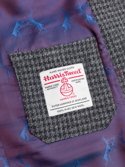 Gray Houndstooth Harris Tweed Overcoat label