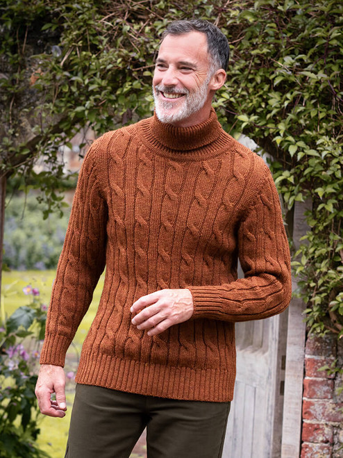 Cognac Cable Knit Rollneck Sweater