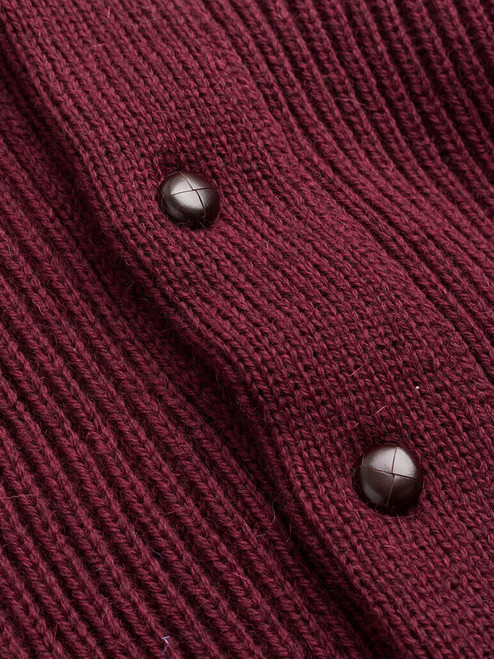 Football buttons on Wine Shawl Neck Cardigan