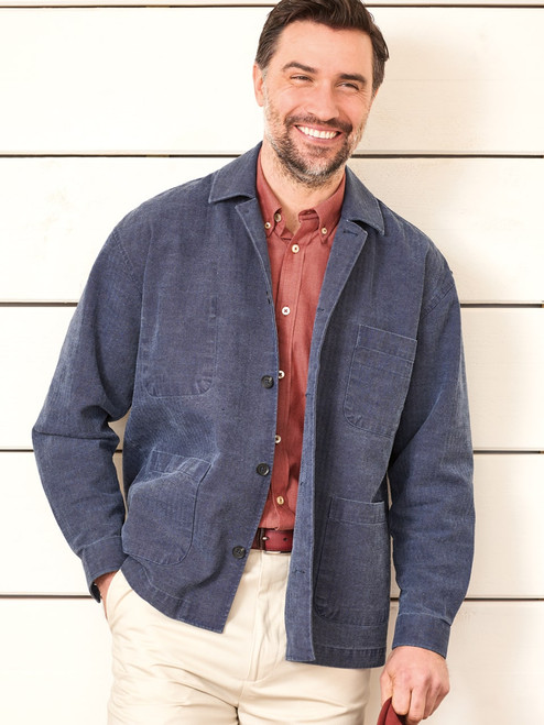 Men's Blue Herringbone Casual Chore Jacket | Peter Christian