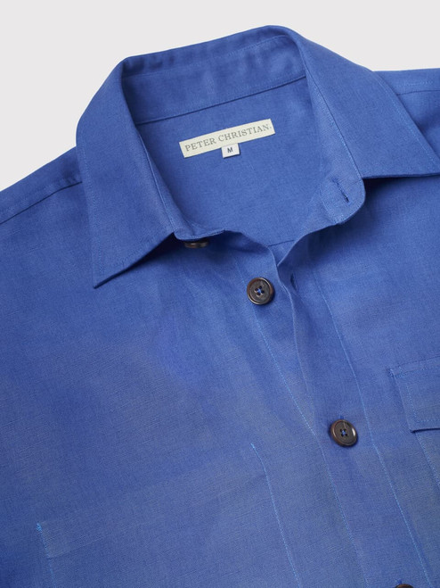 Men's Blue Linen Correspondent Jacket Collar